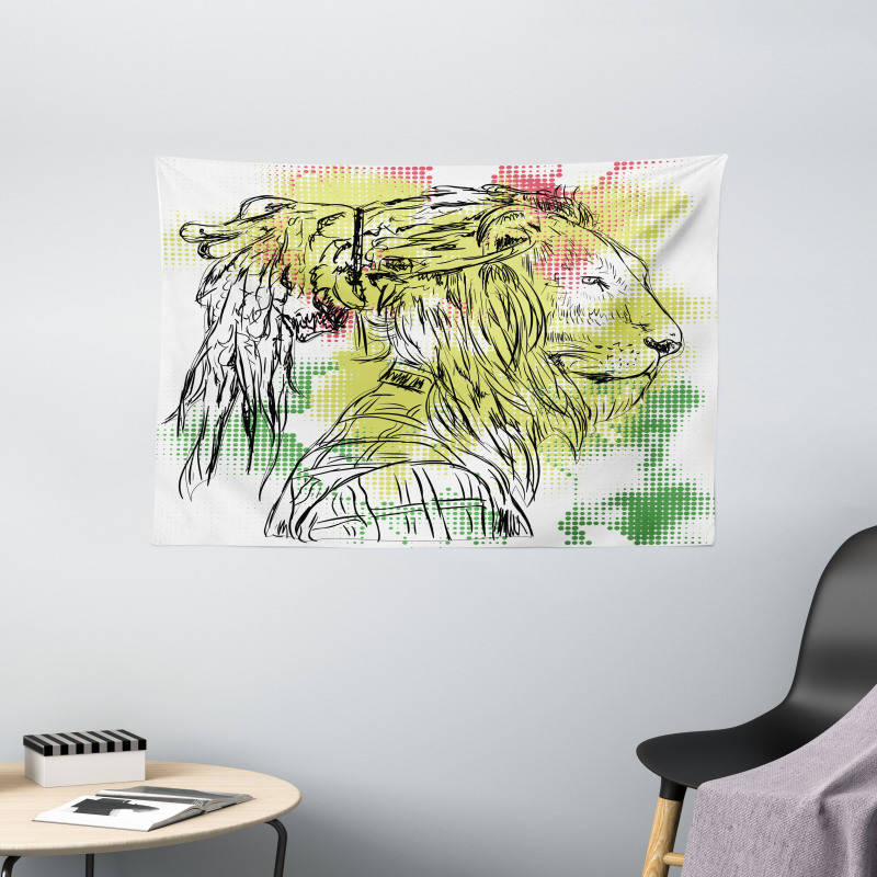 Sketchy Lion Head Digital Wide Tapestry