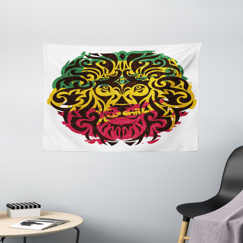 Ethiopian Wild Lion Head Wide Tapestry