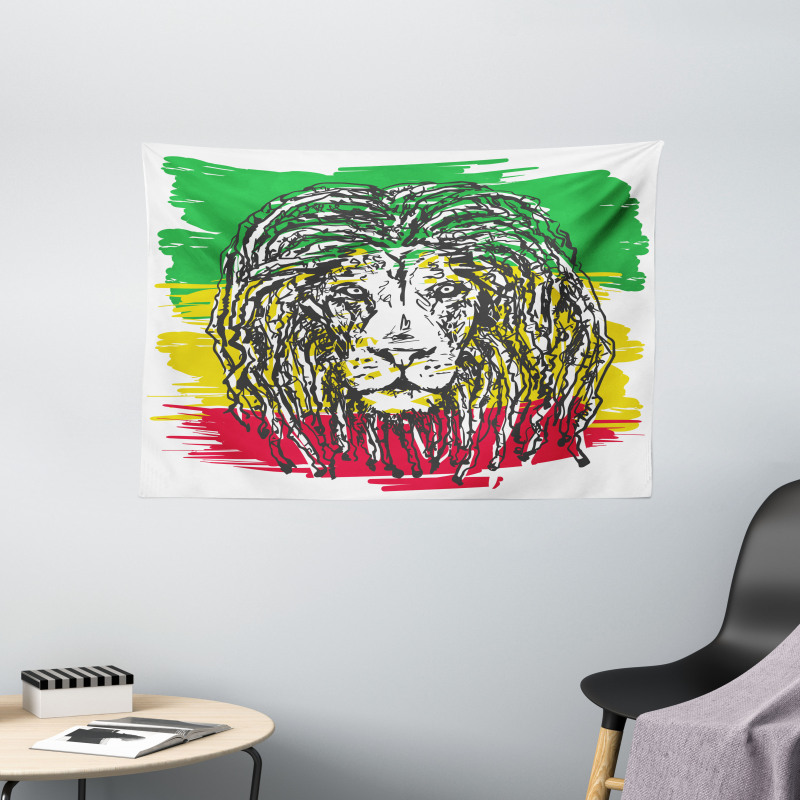 Hair Style Lion Portrait Wide Tapestry