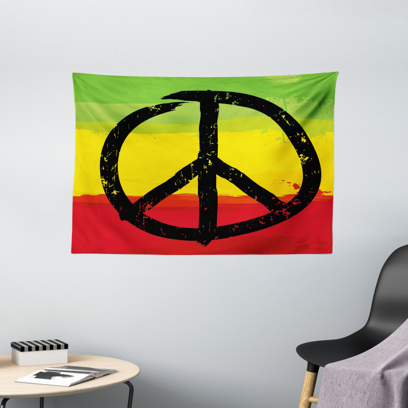 Grunge Hippie Peace Sign Wide Tapestry