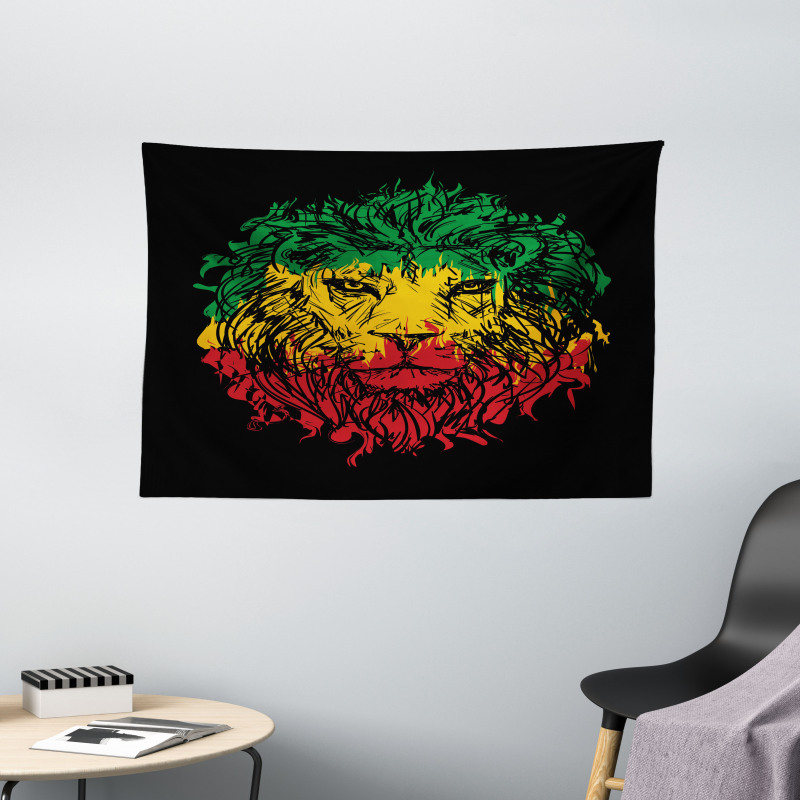 Grunge Lion Head Portrait Wide Tapestry