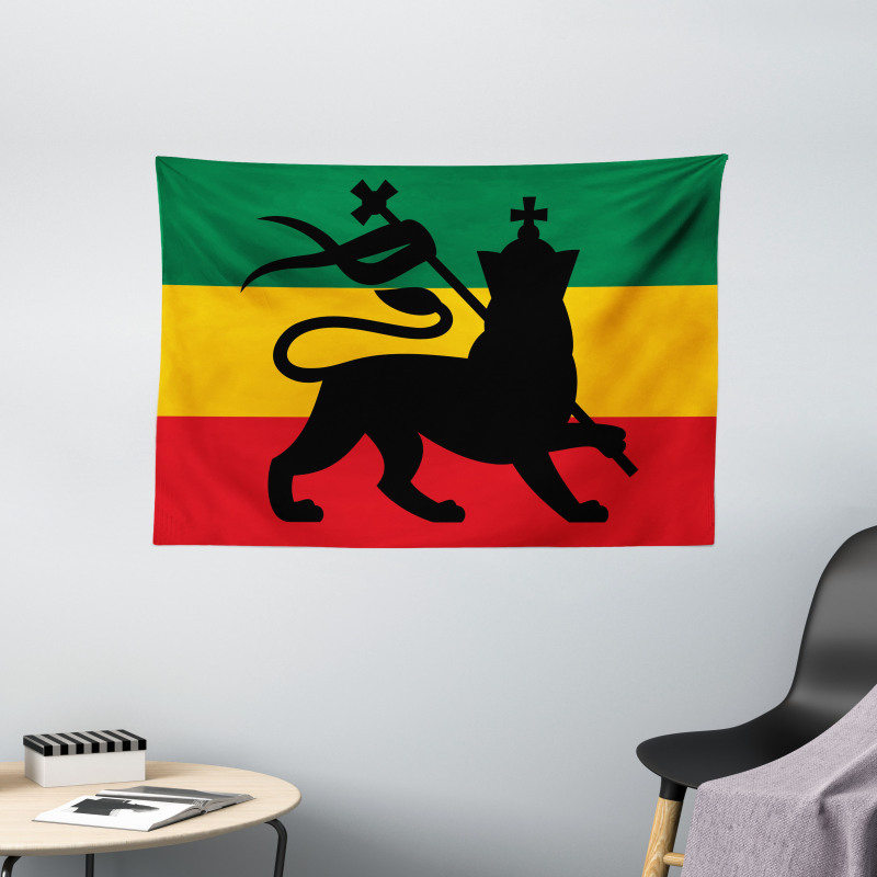 Judah Lion Reggae Flag Wide Tapestry