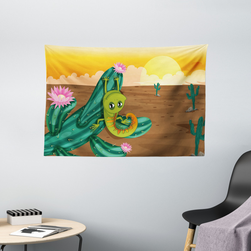 Cartoon Desert Landscape Wide Tapestry