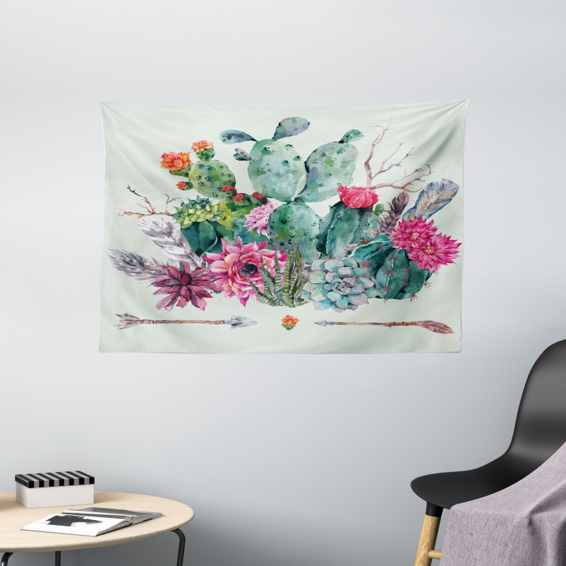 Thorny Boho Blossoms Wide Tapestry