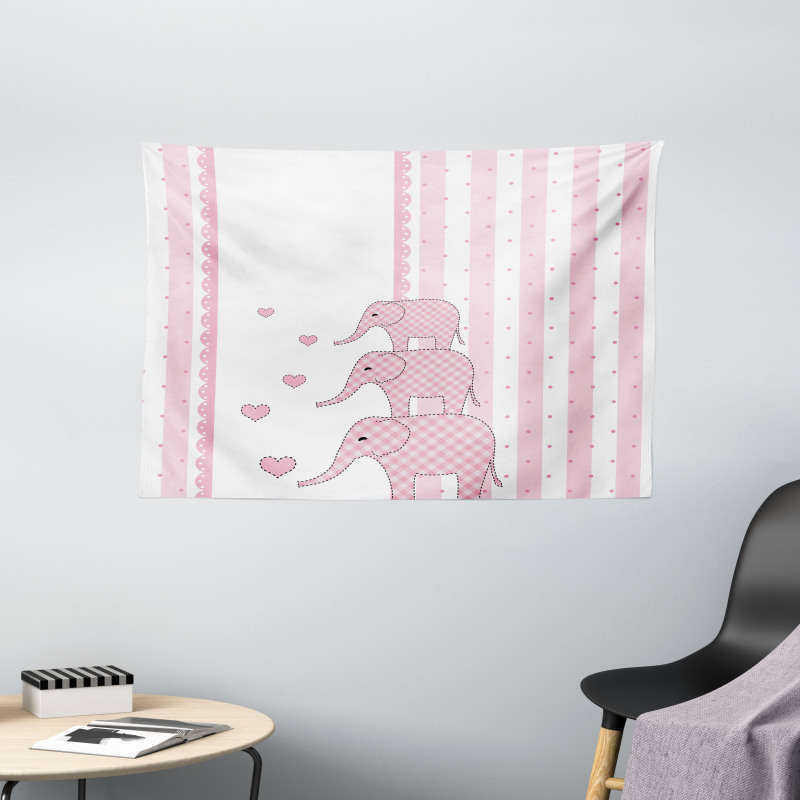 Pink Animals Wide Tapestry