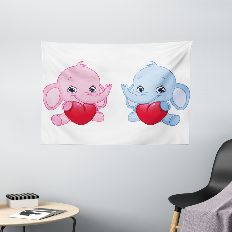 Hearts Twins Wide Tapestry