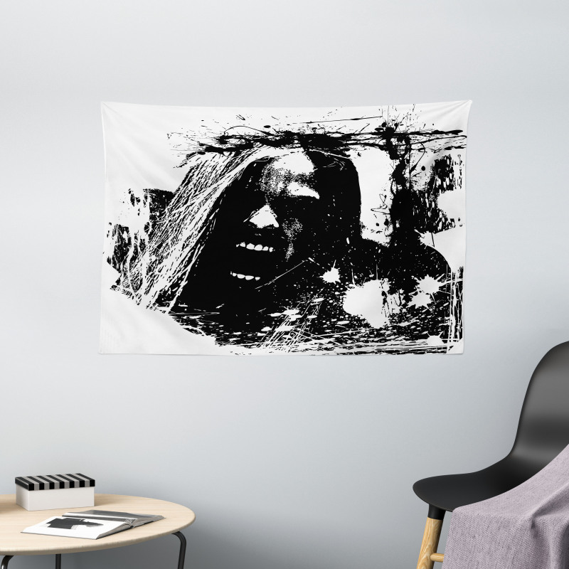 Crazy Man Horror Wide Tapestry