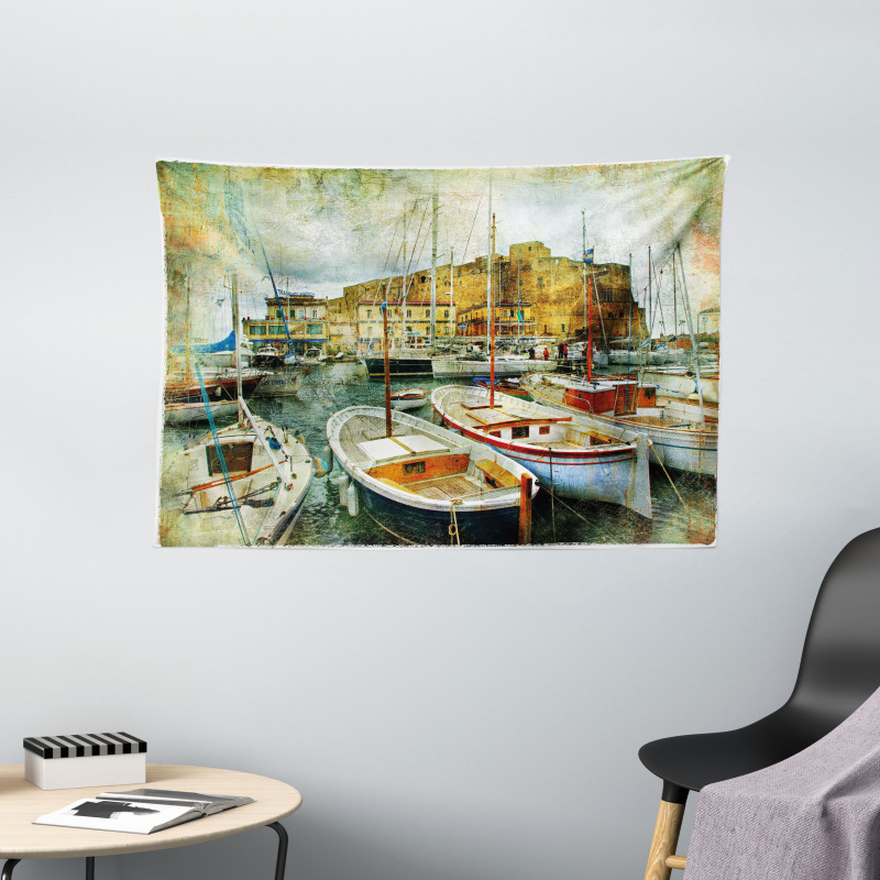 Boats in Naples Wide Tapestry