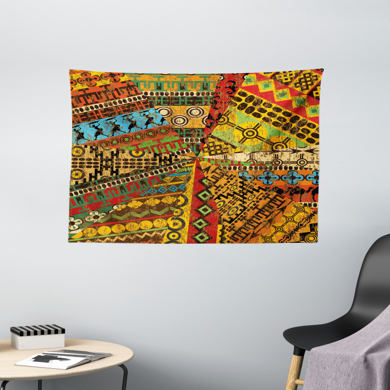 Grunge Motifs Wide Tapestry