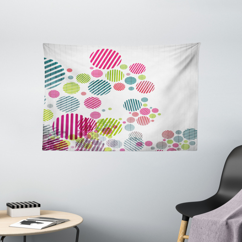 Abstract Striped Dots Wide Tapestry