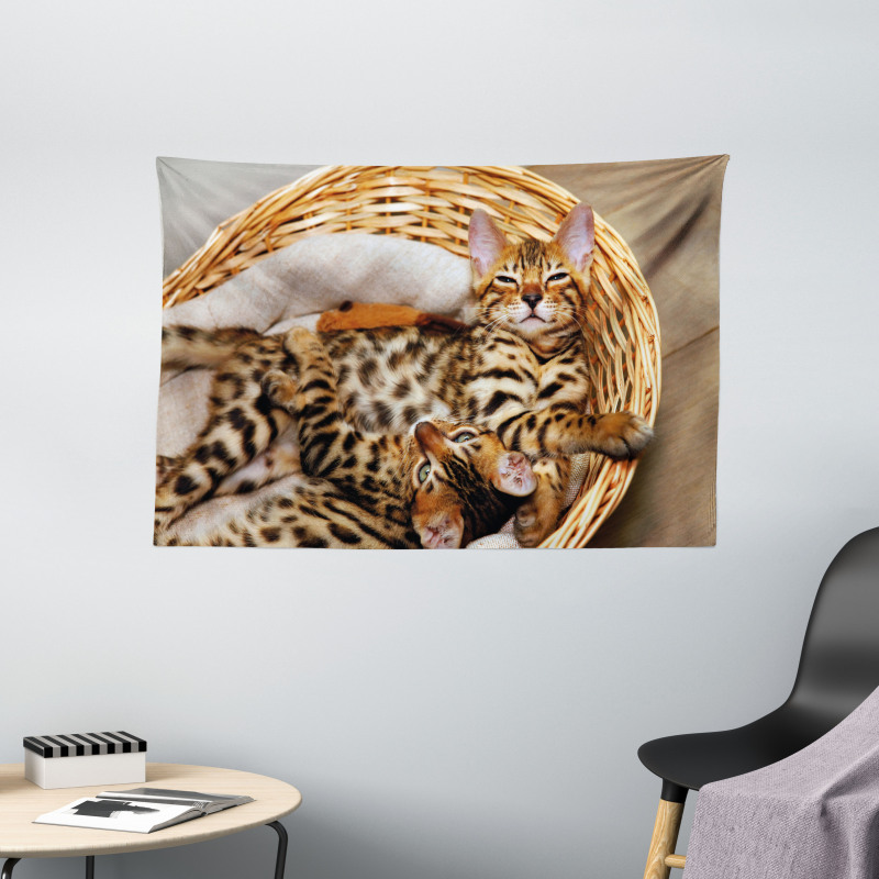 Bengal Cats in Basket Wide Tapestry