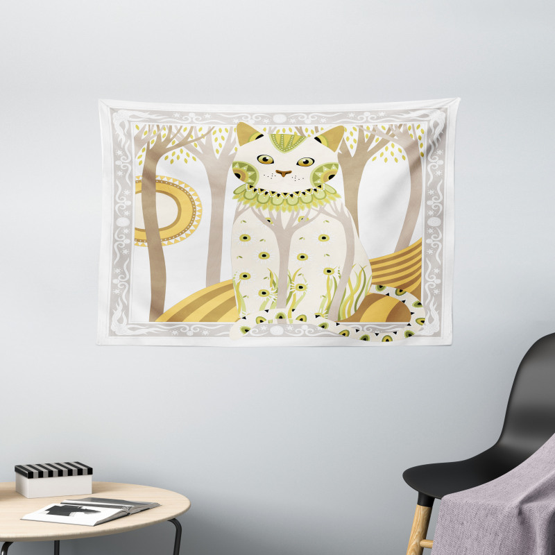 Magic Kitty Ornate Wide Tapestry