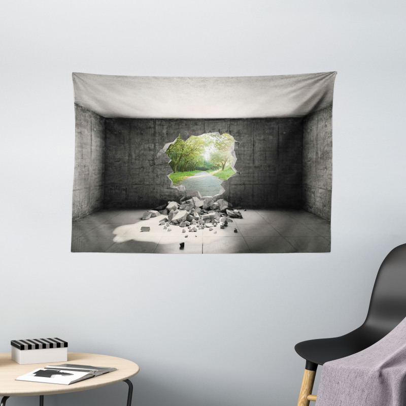 Concrete Room Hole Exit Wide Tapestry