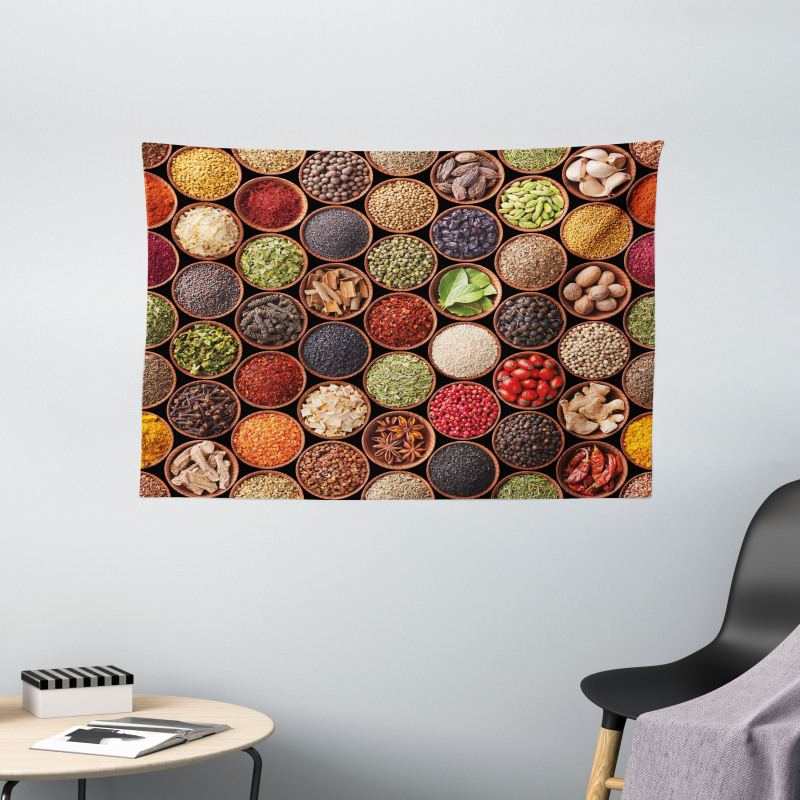 Colorful Herbs Spices Wide Tapestry
