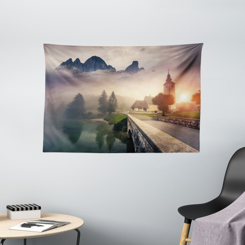 Foggy Morning Scenery Wide Tapestry