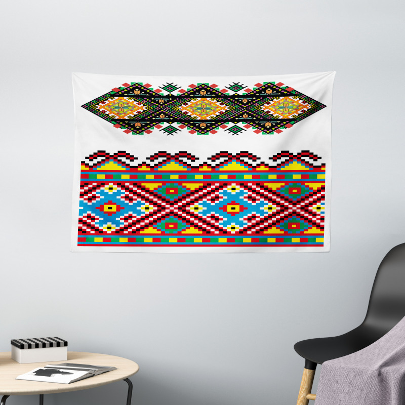 Retro Ukranian Ornament Wide Tapestry