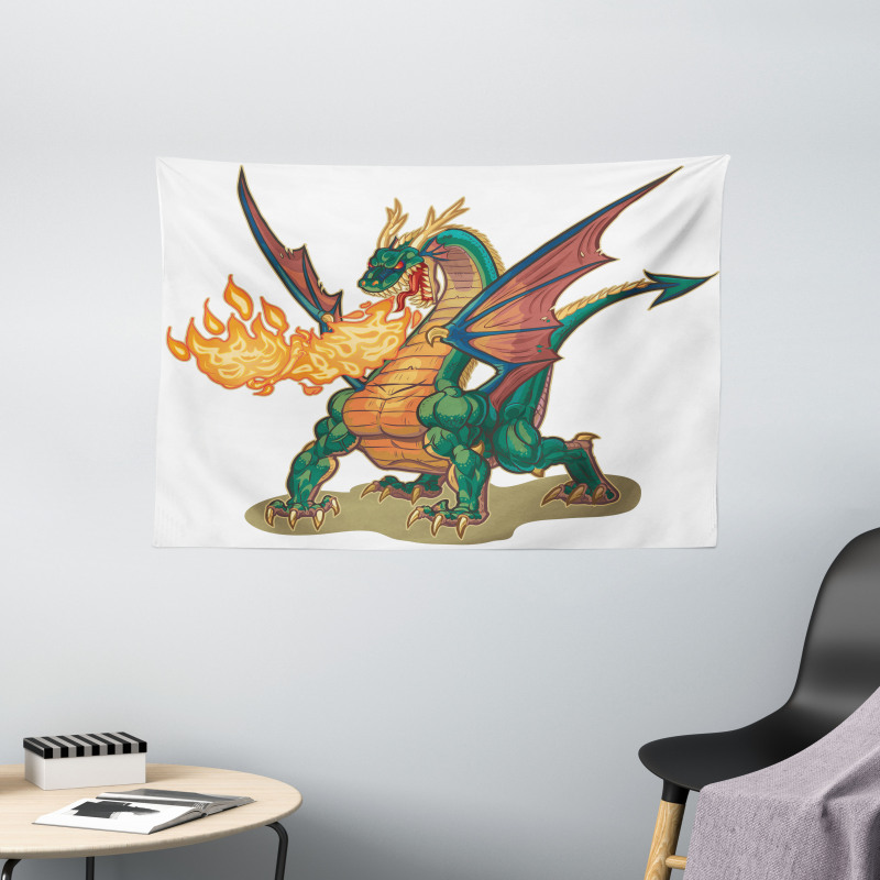 Mythical Monster Mascot Wide Tapestry
