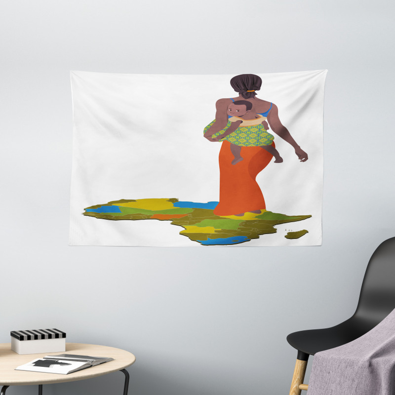 Mother Baby Map Wide Tapestry