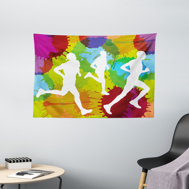 Runners in Watercolors Wide Tapestry