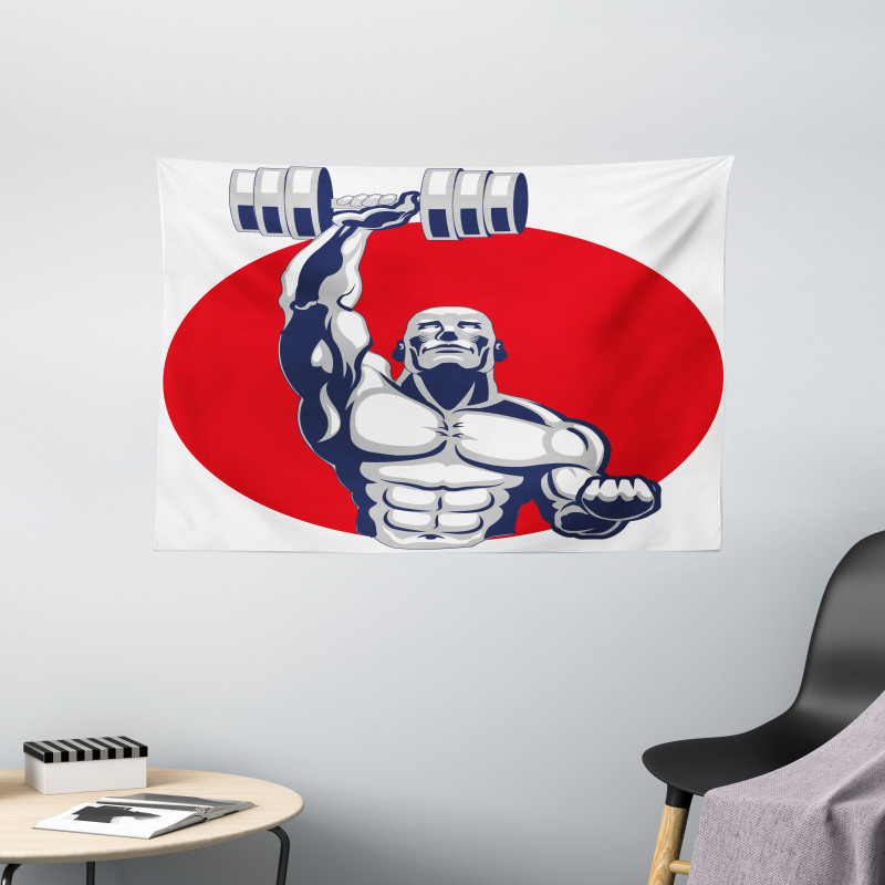 Muscular Man Lifting Wide Tapestry