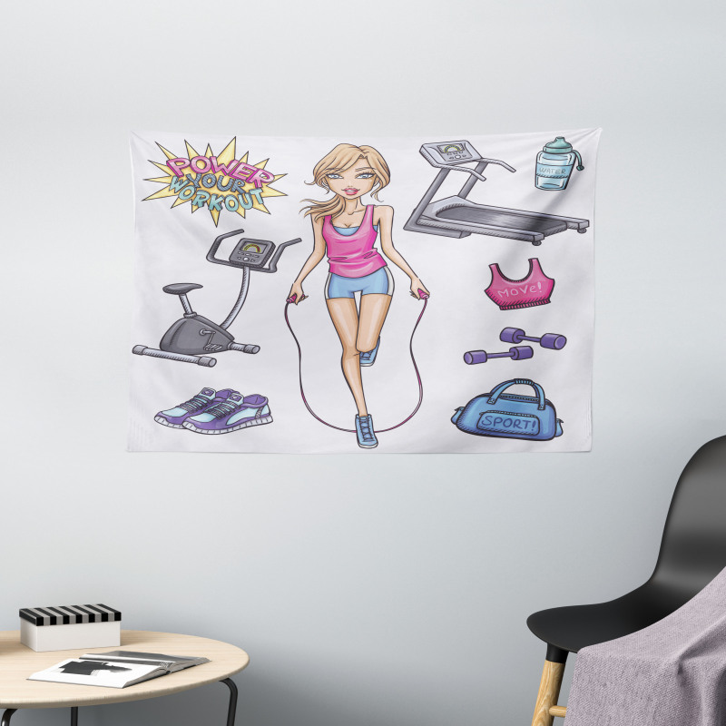 Cartoon Girl Work Wide Tapestry