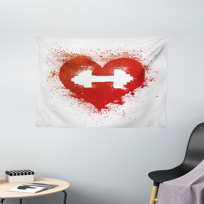 Red Heart Dumbbell Art Wide Tapestry