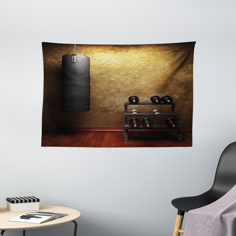 Gym Room and Dumbbells Wide Tapestry