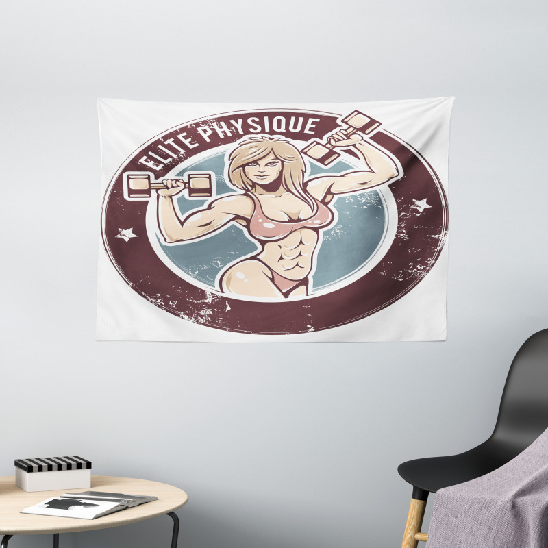 Retro Gym Lady Layout Art Wide Tapestry