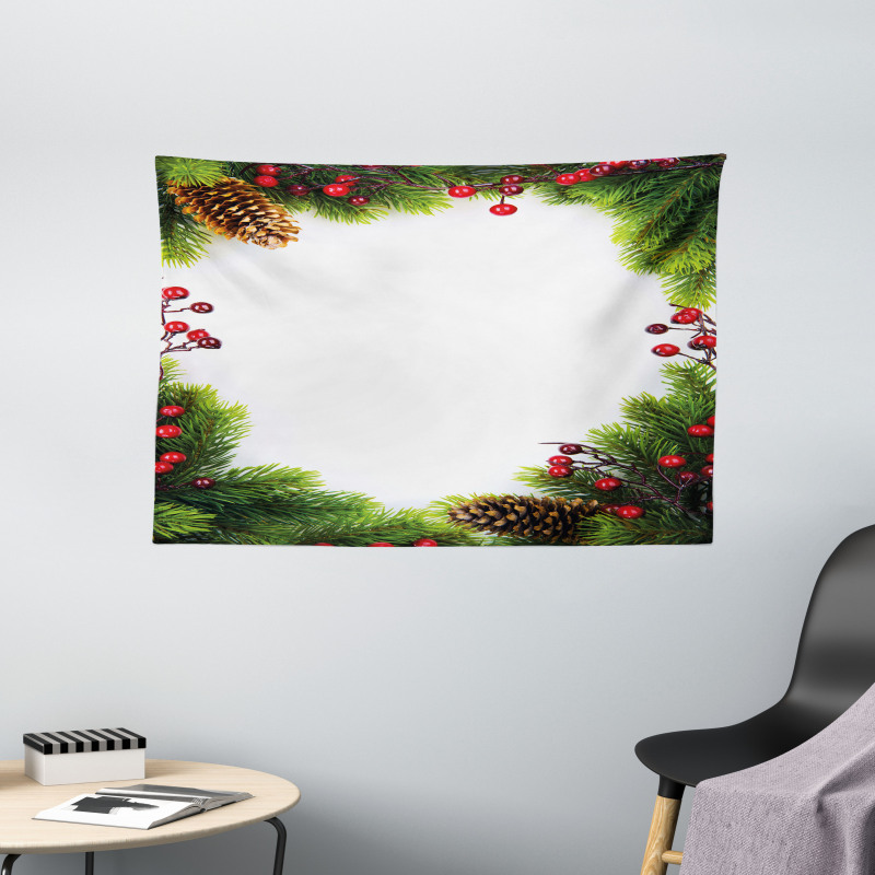 Xmas Frame Pine Cones Wide Tapestry