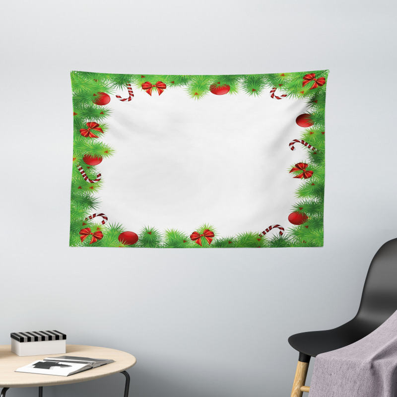 Pine Red Bows Wide Tapestry