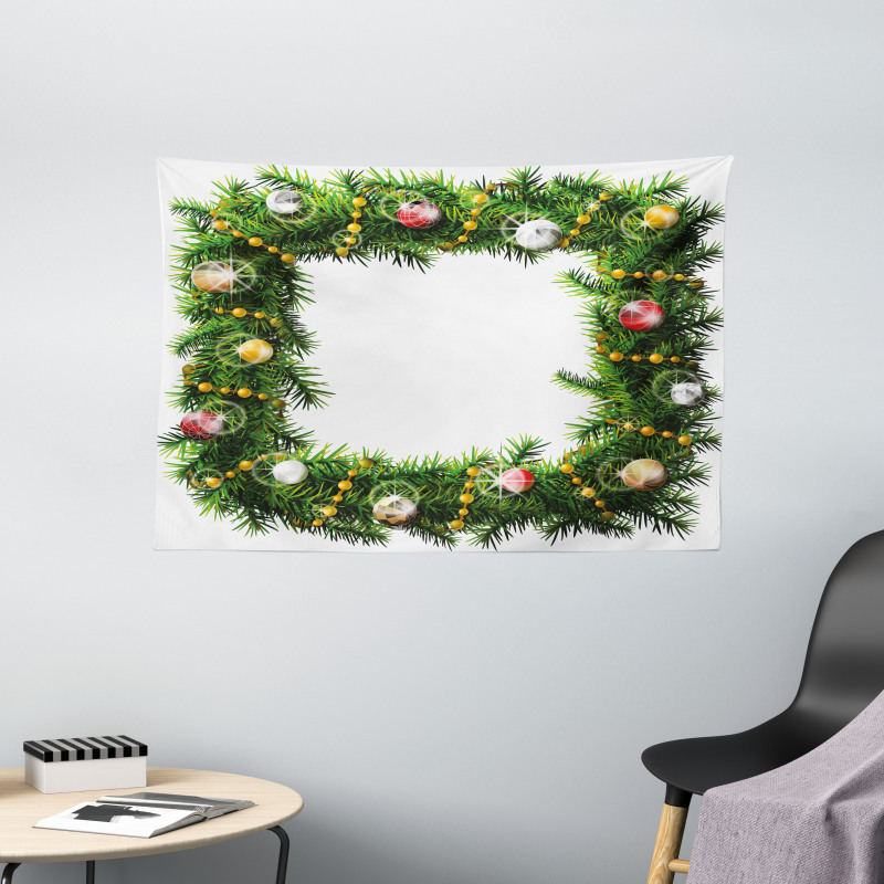 Winter Square Wreath Wide Tapestry