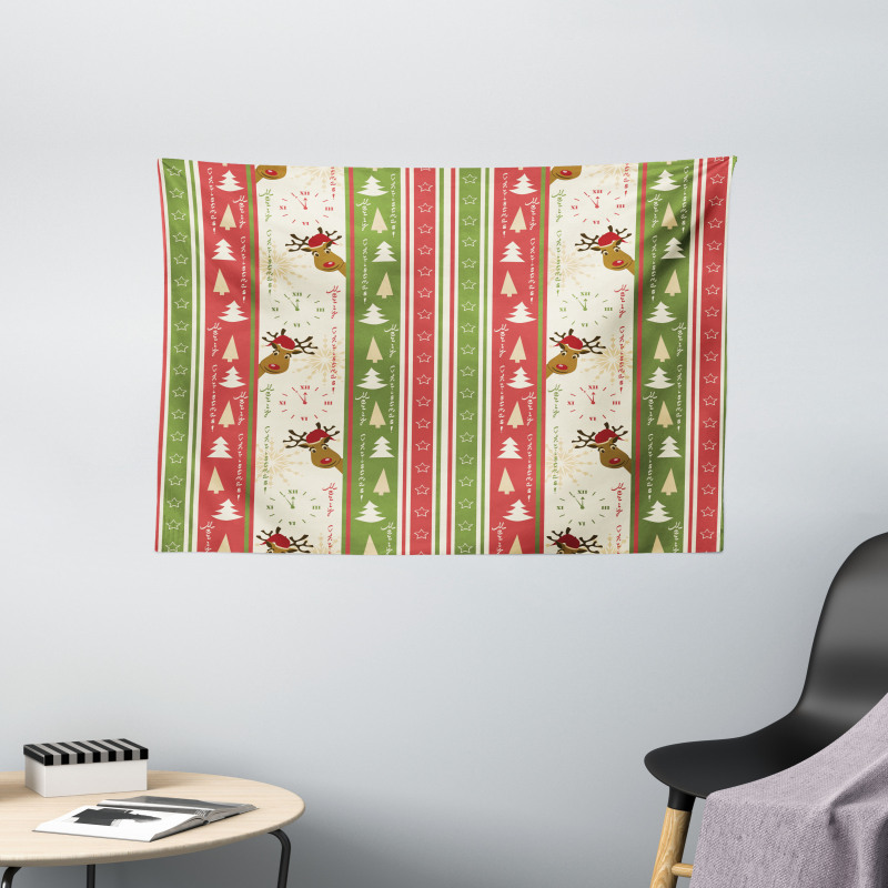 Deer Pines Borders Wide Tapestry