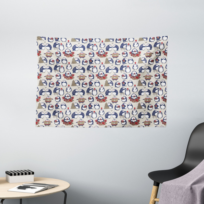 Grunge Penguins Boxes Wide Tapestry