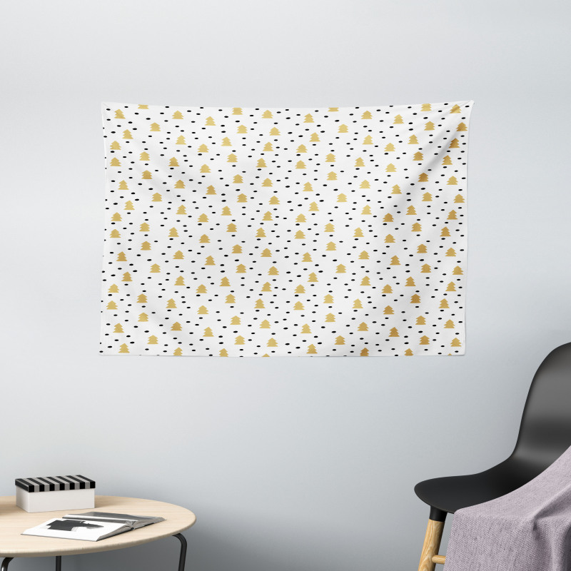 Pine Trees Black Dots Wide Tapestry
