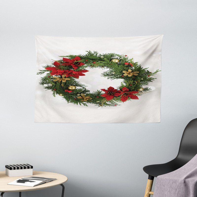 Poinsettia Blossoms Wide Tapestry