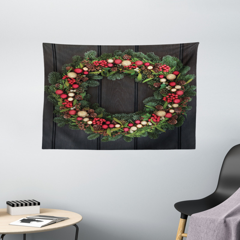 Fir Xmas Wreath Wide Tapestry