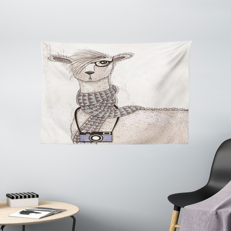 Hipster Lama Camera Wide Tapestry