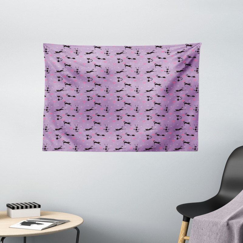 Little Kittens Hearts Wide Tapestry