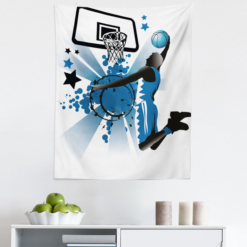 Spor Mikrofiber Duvar Halısı Mavi Basketbol Oyuncusu