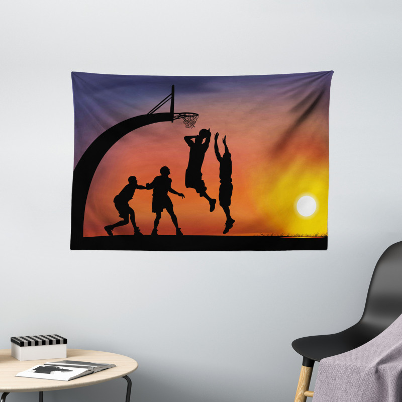 Boys Play Basketball Wide Tapestry