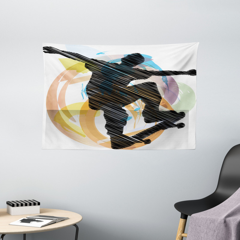 Skater Sketch Art Wide Tapestry