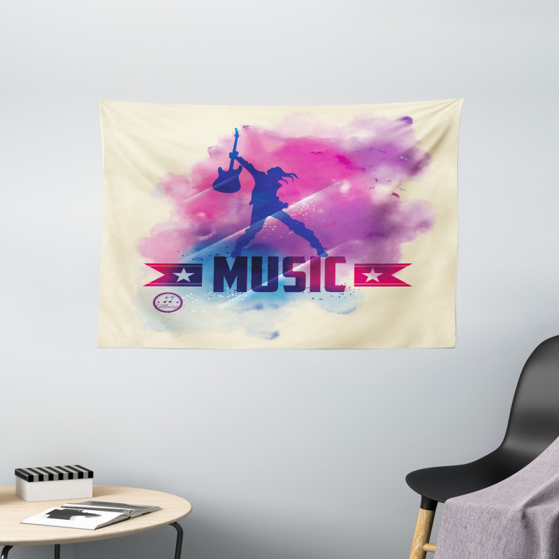 Rock Star and Guitar Wide Tapestry