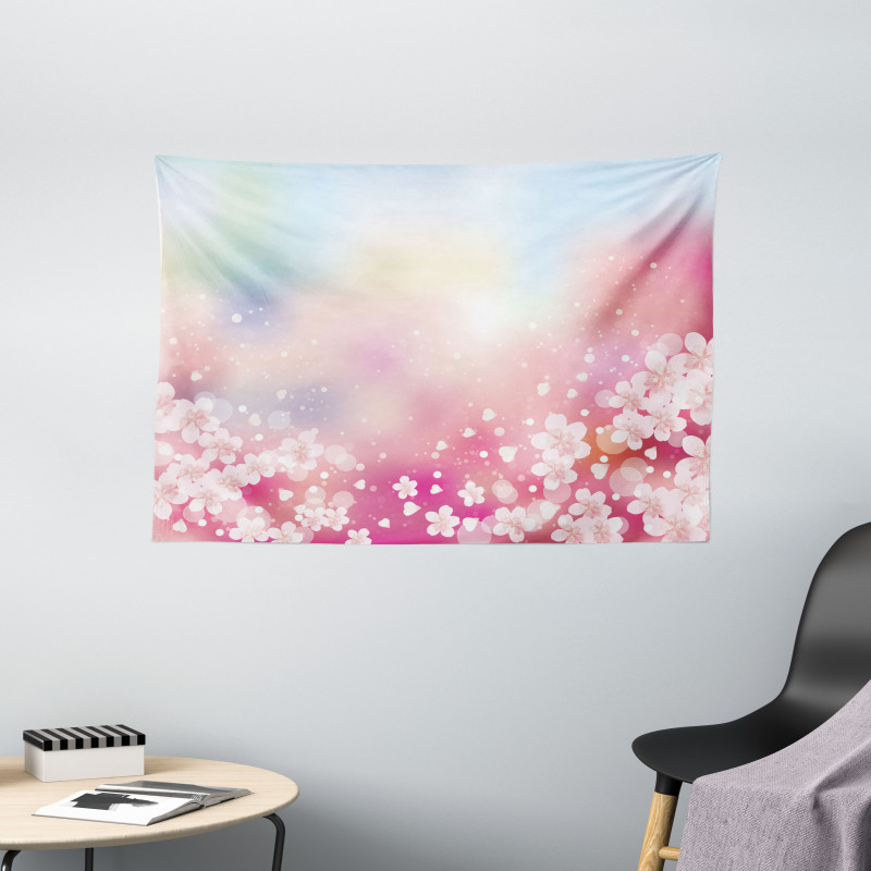 Dreamy Cherry Blossoms Wide Tapestry