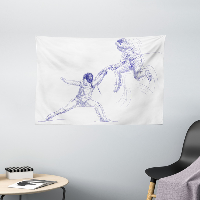 Fencing Duel Sketchy Wide Tapestry