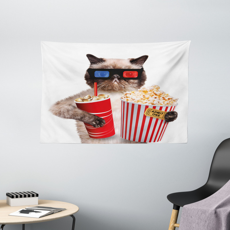 Cat Popcorn Wide Tapestry