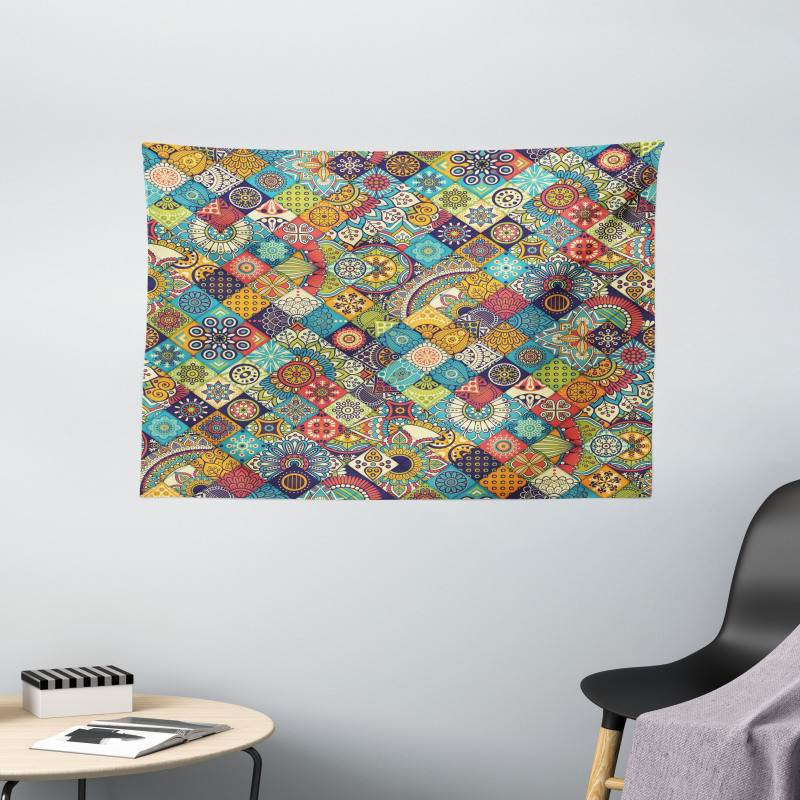 Checkered Folk Wide Tapestry