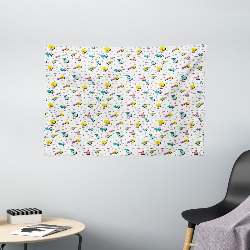 Retro Geometric Doodle Wide Tapestry