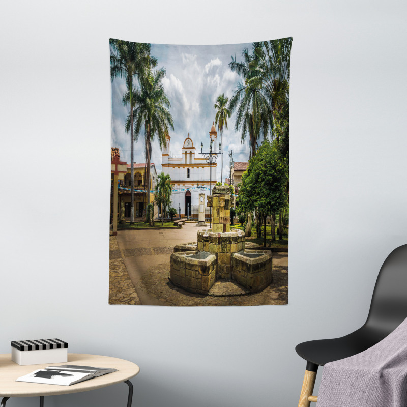 Mayan Town with Palms Tapestry