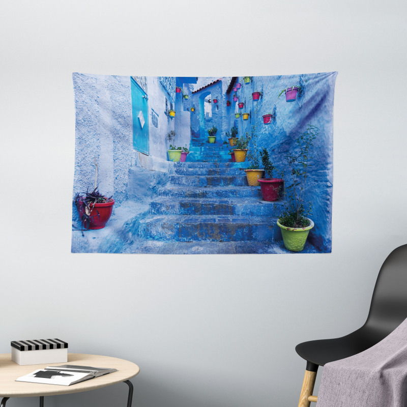 Colorful Flowers on Street Wide Tapestry