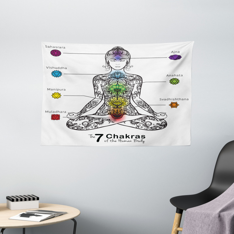 7 Chakra Signs Ornate Wide Tapestry